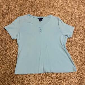 Karen Scott Short Sleeve Henley Top Beach Glass Size Large